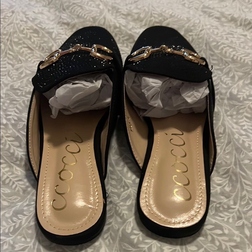 CCOCCI Black Mules with Gold Horsebit Hardware Size 8 - Picture 2 of 4